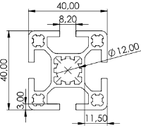 1.11.040040.43LP - aluminium Profiel 40x40, 4E LP (licht profiel)